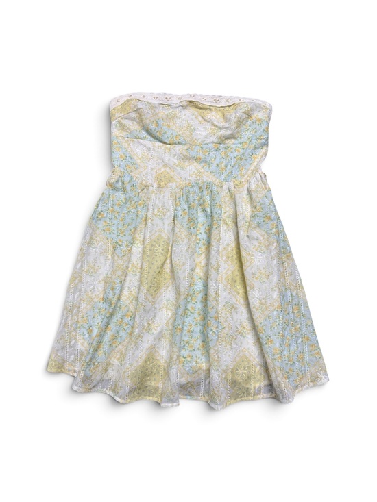 Altar'd State Dresses & Skirts - Altar’d State Floral Strapless Mini Dress Eyelet Lace Yellow Blue XS